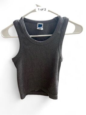 Blue Ribbed Tank Top - Gray
